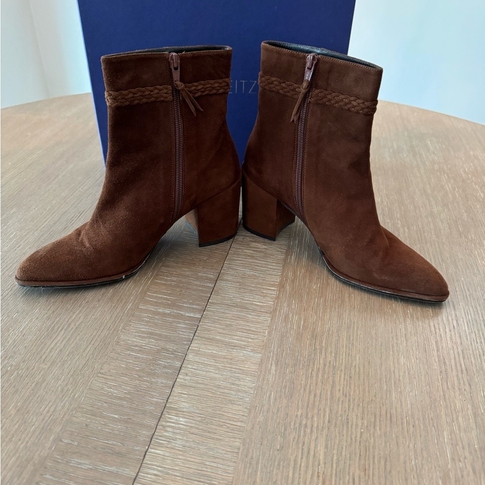 Stuart Weitzman Tazxie Block Heel Boots Walnut Brown Suede Sz 7M - Picture 5 of 15